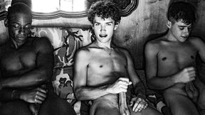 Retro-style gay twink orgy