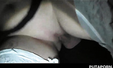 Gloryhole slut pussy nailed while she gives BJ