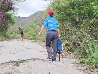 Dissolute grandpa screws his breasty stepdaughter in the jungle outdoors