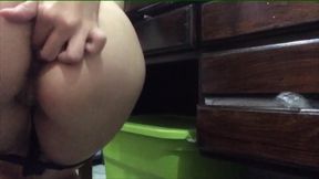 Slim Latina submissive slut enjoys masturbating her ass by fingering herself while moaning with rich pleasure like a horny bitch