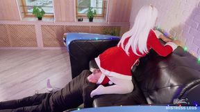 Christmas Mistress in White Stockings Sits and Bounces Her Ass on the Slave's Face Near the Sofa-mobile Part-1