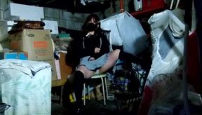 Ladyboy pisses after masturbation in abandoned warehouse