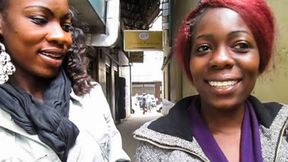 Naughty African lesbian teens talking about PUSSY eating in public