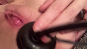 Dipping and stretching my asshole with inflatable plug!