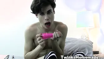 Femboy twink Greco Rai stretches his ass with multiple dildos