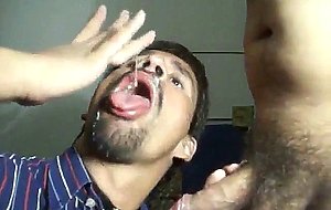 Slave deepthroating his master's huge cock