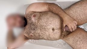 Extended: Uncut Hung Bear Getting Hard in the Bathtub with Slow Motion Cumshot