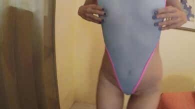 Petite college girl in transparent lingerie twerks til her ass jiggles raw amateur