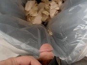 Sean takes piss in trash at work then spanks himself