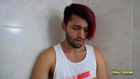 hot colombian guy pissing all over his body and jerking off - camilo brown