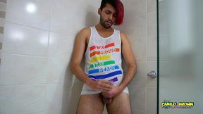 hot colombian guy pissing all over his body and jerking off - camilo brown