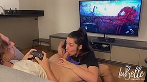 Slutty Girlfriend Sucks Dick And Rides While He Plays Videogame