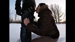 Hot blowjob in the snow