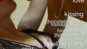 Wet & messy, food and foot fetish, kissing, chocolate sticks on wet pussy, smelling wet thong, foot smother, spitt, licking toes, massaging body with Miss GospodaricaEmma and Her Alpha man Wolfy01
