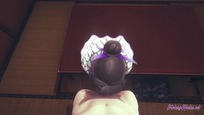 kimetsu no yaiba hentai - shinobu blowjob sitting in a table with creampie - japanese asian manga anime game porn