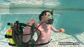 Aquaphilias- Sea Jewel's Advanced SCUBA Lesson in Tight White Leohex Catsuit Underwater Pool Training