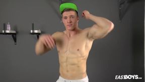 Larrys Oiled Muscle Flex Cock Gushes Thick Cum Rivers