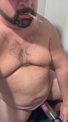 Fat Daddy Smoking and Pumping on the Toilet