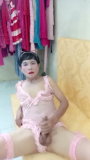 Transgender Oanh Le wearing sexy lingerie porn making love to fuck cock too much pleasure