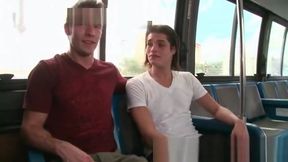 Twinks sucks hard cock on the bus