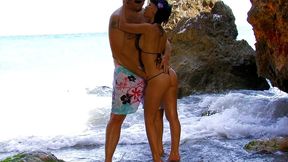 unleashed brunette with hot body gets her pussy fucked on the beach