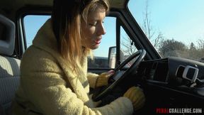 Pedal Challenge - Pavla's driving and revving engine of an old VAN (HD)