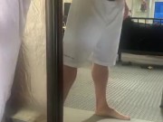 Jerking off in mirror.