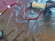 My new fuck machine destroying my tight ass with inflatable butt plug