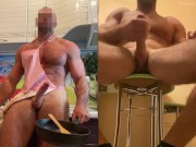 Muscle athlete making breakfast with morning wood/fans.ly/ArchiPan