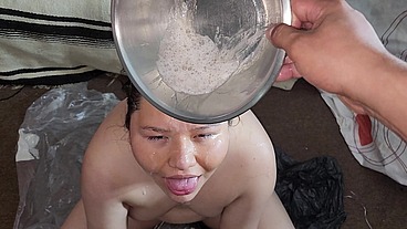 Very sloppy face fucking, collecting all the drool to bathe myself with it after the cumshot