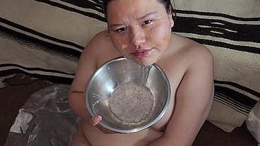 Very sloppy face fucking, collecting all the drool to bathe myself with it after the cumshot
