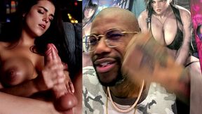 thicc big breast transgender girl jerking off her huge girl cock, ai generated