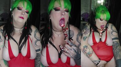 Your fat Santa wife sucks a candy cane while vaping thick mist