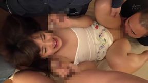 Gangbang Blowjob Frenzy: Asian Brunette Slut in Stockings Teases Tiny Tits