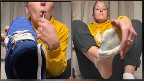 Worship My Dirty Sneakers Socks &amp; Stinky Barefeet While I Blow Vape Smoke In Your Face And Humiliate You