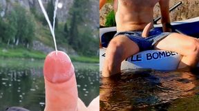 Straight guy cums powerfully while rafting down the river