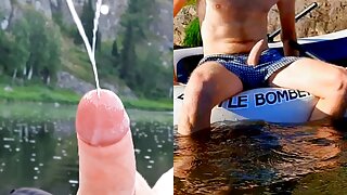 Straight guy cums powerfully while rafting down the river