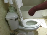 Stringy cum in hotel toilet trying to be quiet