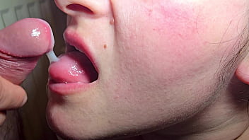 Close up Blowjob - Every drop on the tongue awakens a new fire in her
