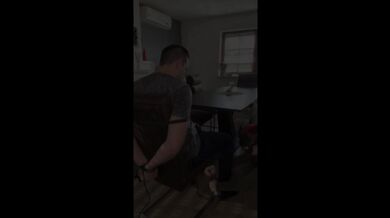 Slave tied to chair gagged while mistress smashes stinky feet in his face
