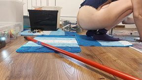 Hot wife &mdash;  hairy snatch &mdash;  big booty &mdash;  vacuum in empty home