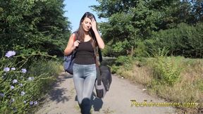 Waiting for her boyfriend with her bladder full