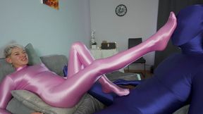 Ruslana In Pink Shiny Zentai Rubs Dick