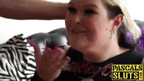 Sandy-haired chubby punk rock slut sucks cock deepthroat