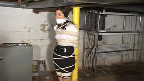 MP4 Format multi layer gagged lots of rope tied to poll in basement wearing pantyhose and heels MP4 Format