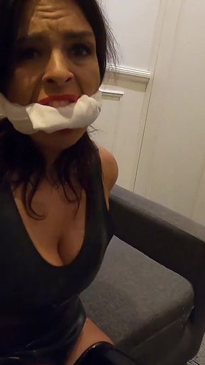 Sexy Latina Tied up and Cleave Gagged Wearing Latex and High Heels!