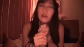 Nasty Japanese cutie swallows every last drop of his messy creampie