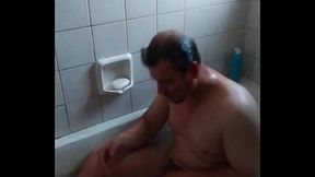 Hot Hunk play with cock &amp_ ass in bathtub for daddy real dirty talk to get fans