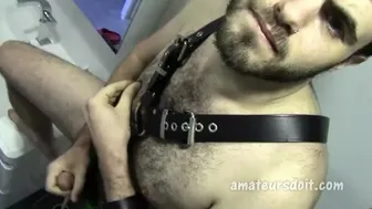 Hairy Bearded Bear Fucks Ass with Dildo While Stroking Cock to Cum