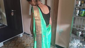 Indian Wife Getting Ready in Green Saree. Part 1